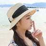 Muchique Boater Hats for Women Summer Sun Straw Hat Wide Brim Beach Hats Girl Outside Travel Straw Cap Casual Bow Hat B-7847