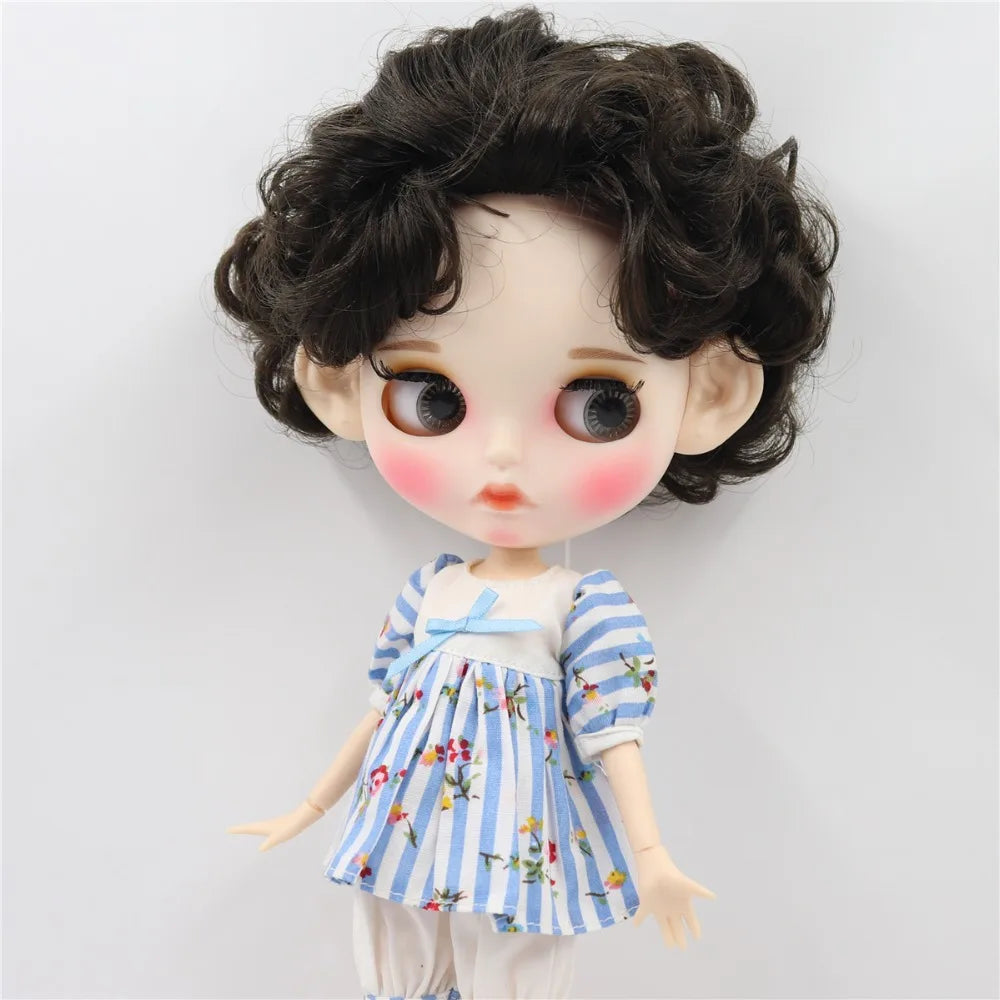 ICY DBS Blyth doll 1/6 toy white skin joint body bjd black hair matte face with eyebrow custom doll 30cm