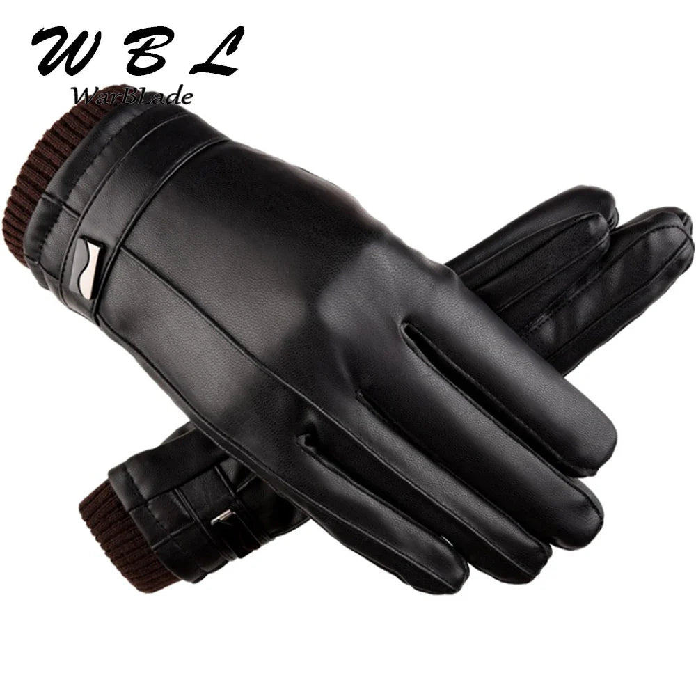 Men's Luxurious PU Leather Winter Driving Warm Gloves Cashmere Tactical gloves Black Drop Shipping High Quality WarBLade