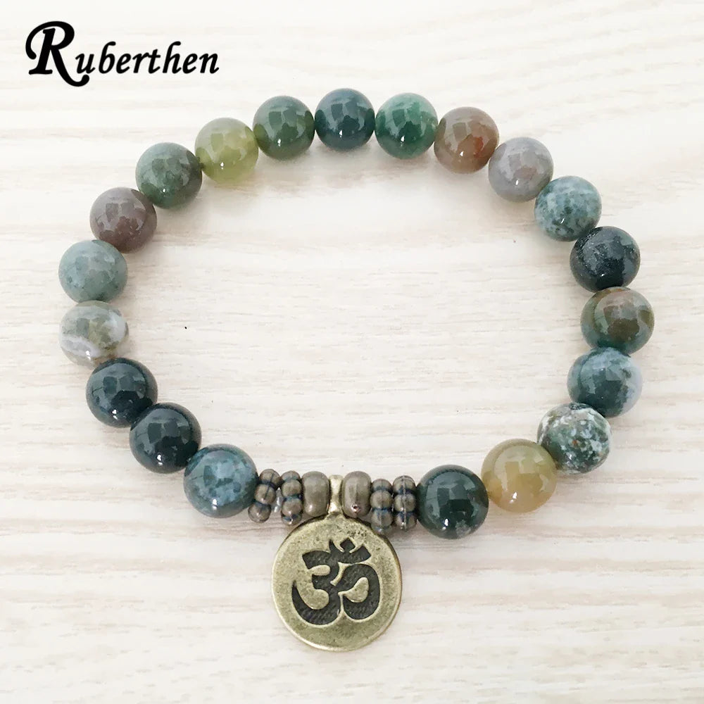 Ruberthen 2017 Designer Men`s Bracelet High Quality Fancy Beads Ohm Lotus  Charm Bracelet Mala Yoga Jewelry Drop Shipping