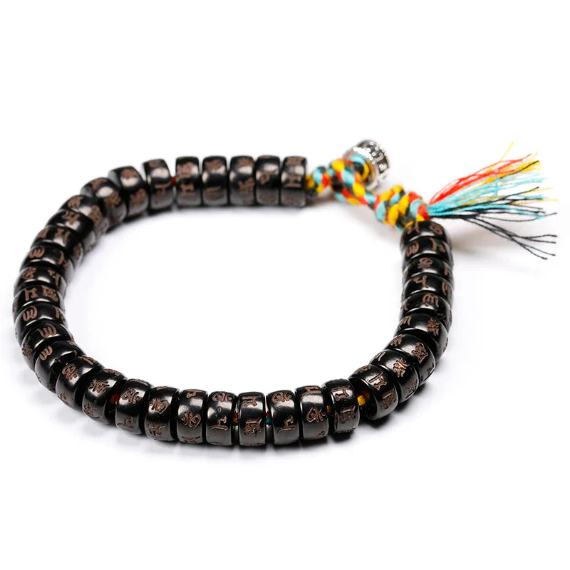 Tibetan buddhist Hand Braided Cotton thread Bracelet Women Men Natural Coconut shell beads Carved OM Mani Padme Hum Jewelry