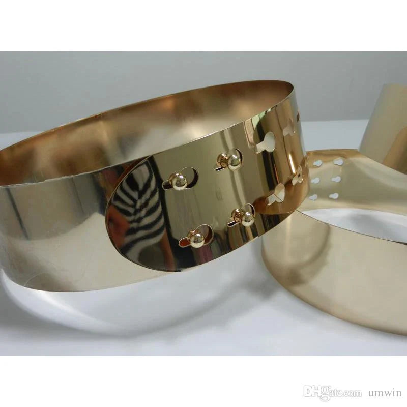 Wide Shinny Metal Wedding Belt Gold & Silver Ring Like cummerbund for women Cinturones Lady apparel Accessory S bg-026