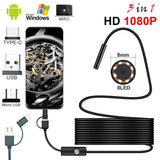 New 8.0mm Endoscope Camera 1080P HD USB Endoscope with 8 LED 1/2/5M Cable Waterproof Inspection Borescope for Android PC