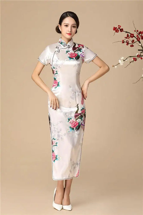 Floral&Peacock Women Traditional Chinese Dress Vintage Mandarin Collar Qipao Oversize Long Slim Cheongsam 3XL 4XL 5XL 6XL