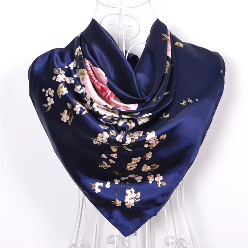 Spring And Autumn Female Satin Scarf,Big Square Scarves Hijabs Printed,Women Scarf,Purple Polyester Silk Scarf Shawl 90*90cm