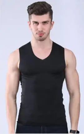 Summer Men Vest No trace of ice silk vest man slim Tight wide shoulder V-neck sleeveless undershirt men top tanks Cool breathabl