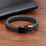 Punk Threaded Button Metal Weaving Bracelet for Men Women Stainless Steel Twining Classic Style Charm Black High Quality