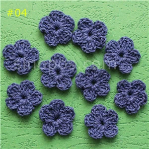 100 Colorfull Handmade Cotton Crochet Flowers, quilt scrapbooking DIY 3D craft knitted fabric flower applique clothes decoration