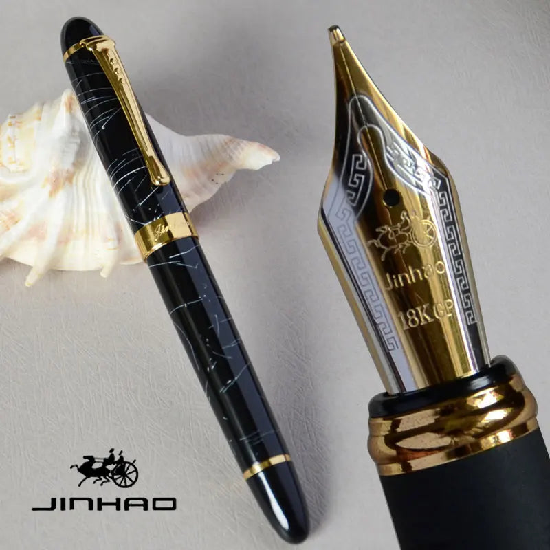 IRAURITA FOUNTAIN PEN JINHAO X450 DARK GREEN AND GOLDEN 18 KGP 0.7mm BROAD NIB FULL METAL BLUE RED 21 COLORS AND INK JINHAO 450