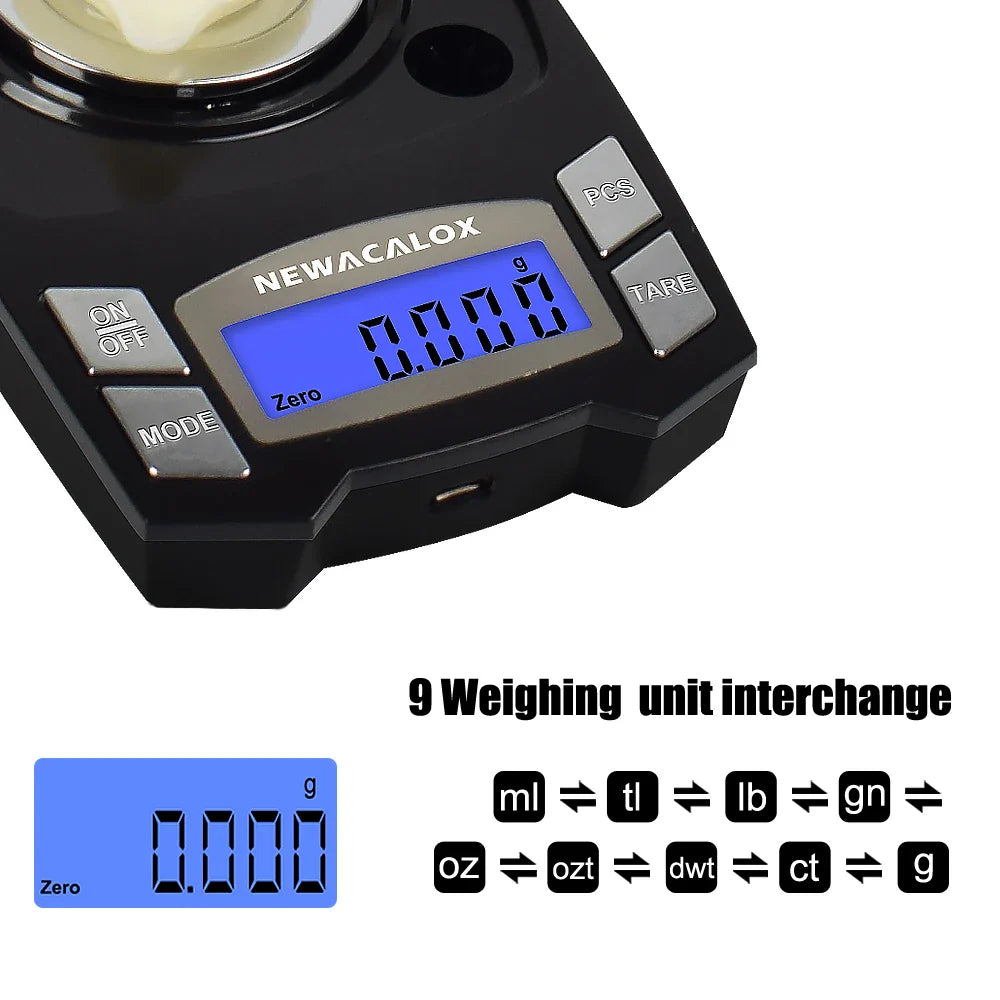 NEWACALOX 50g/100g x 0.001g USB Charging Jewelry Scale LCD Digital Pocket Precision Electronic Scale Medicinal Lab Balance Weigh