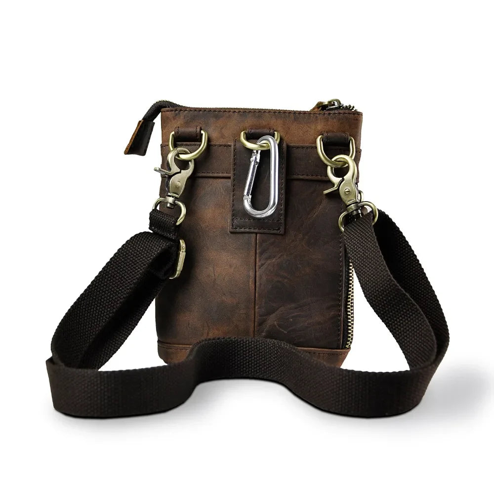 Original Leather Male Casual Design Mini Shoulder Messenger Crossbody bag Fashion Belt Waist bag Travel Small Pouch Men 611-18