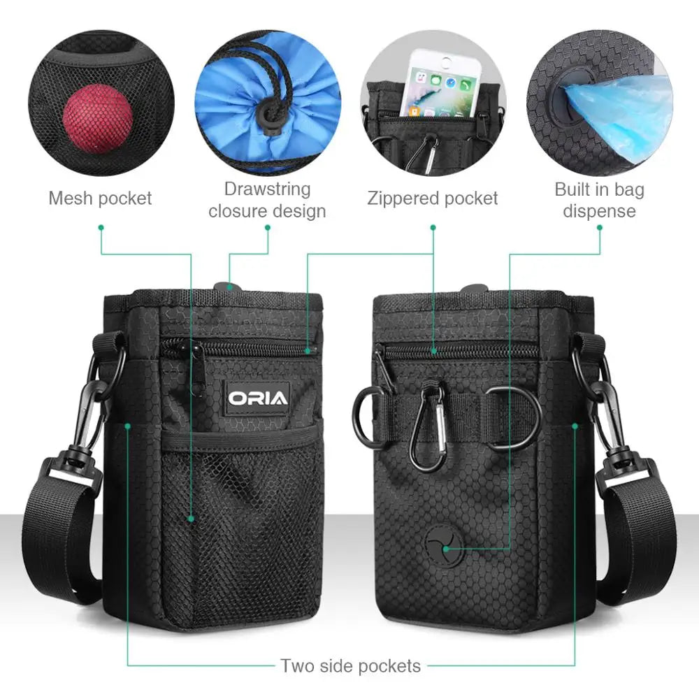 ORIA Outdoor Pet Dog Carrier Bag Dog Training Pouch Pet Out Waist Bag with Adjustable Strap Dog Bowl Waterproof Storage Bags