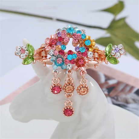 High Quality Colorful Enamel Flower Hair Claws Wedding Ornaments Gold Color Rhinestone Crab Clip For Women Girls Hair Jewelry