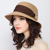 Muchique Boater Hats for Women Summer Sun Straw Hat Wide Brim Beach Hats Girl Outside Travel Straw Cap Casual Bow Hat B-7847