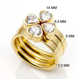 Classic Designer 3 Round Heart Ring Zirconia Paved Engagement Finger Rings Sets For Women Gold Color Crystal Wedding Jewelry