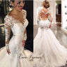 Full Sleeves Illusion Back Lace Mermaid Wedding Dresses Plus Size Custom Made Wedding Dress Lace Embroidery Bride Dress W0037