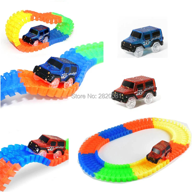 240pcs Race Track Car Glowing flexible soft Bend track with led lighting rail car,puzzle educational DIY assembly toys for boy