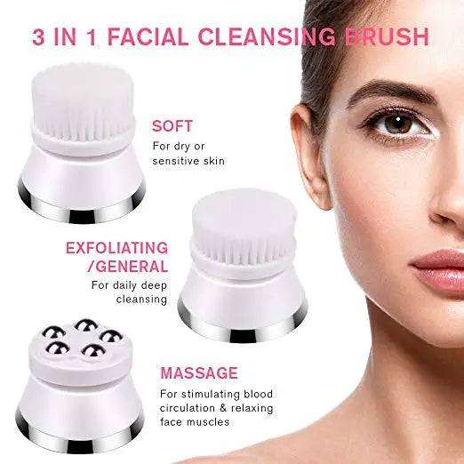 3 in 1 Facial cleansing Brush Set for Skin Cleaning and Exfoliating with 3 Different Cleansing Brush Head Face Washing Product