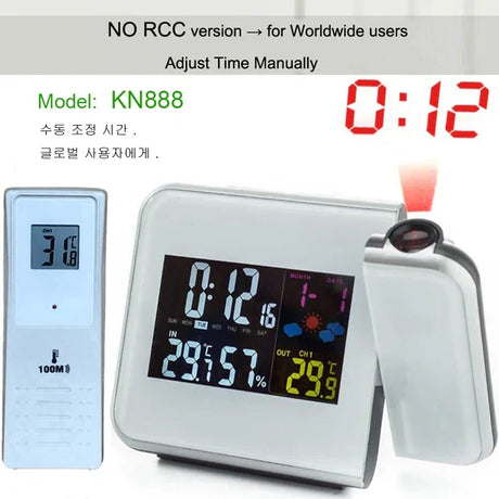 Digital Projection Alarm Clock Weather Station with Temperature Thermometer Humidity Hygrometer/Bedside Wake Up Projector Clock