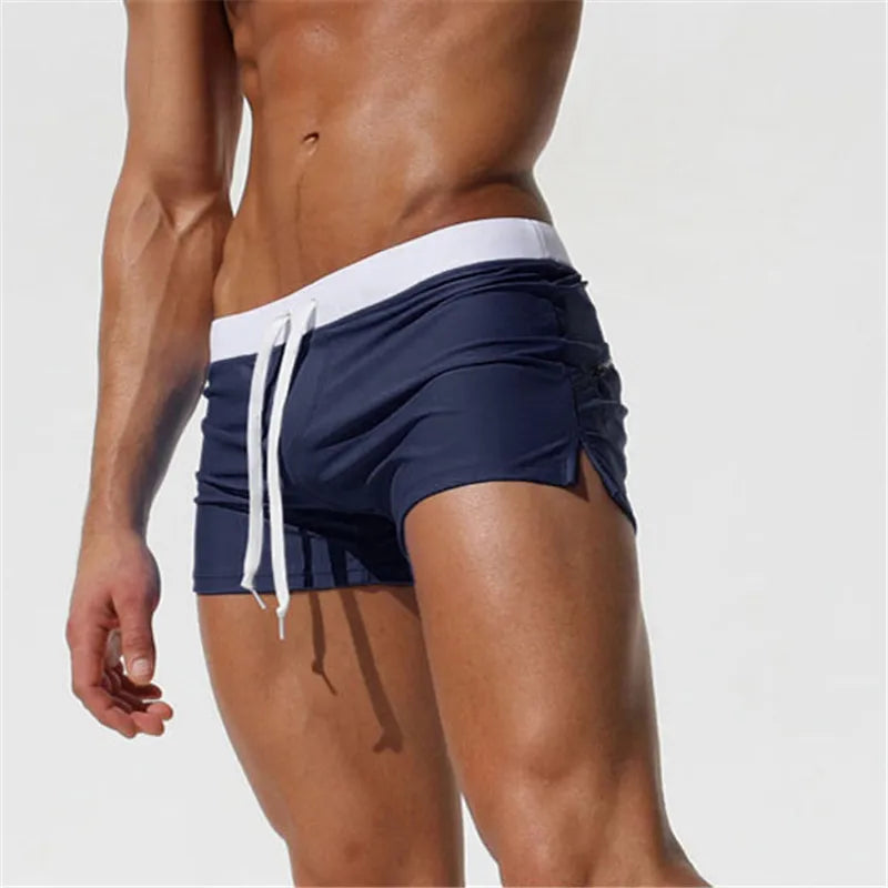 Sexy Beach Shorts Men Zipper Pocket swimsuit Mens Shorts Fast Dry Casual Boardshorts Joggers Trunks Summer Short homme masculino