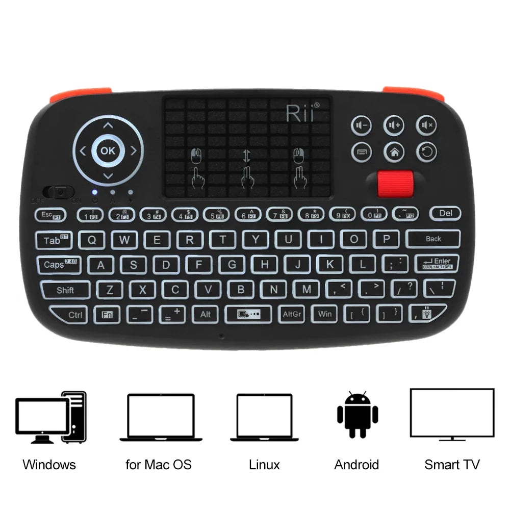 Rii i4 Mini BT Wireless Keyboard With Touchpad 2.4GHz Backlit Mouse Remote Control For Windows Android TV Box Smart TV