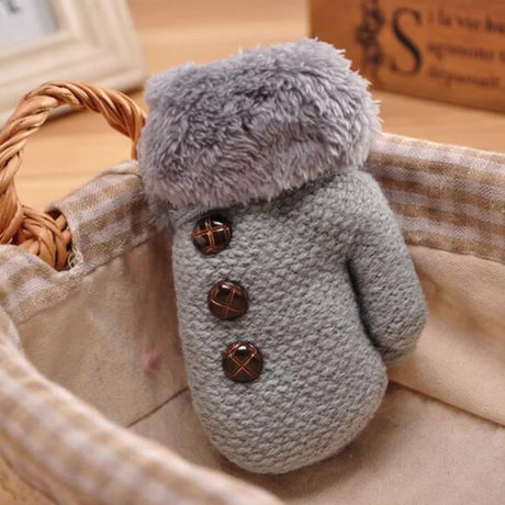 Lovely Winter Children' s Knitting Button Mittens Double Thickening Warm Kids Gloves Boy/Girls Plush Cuffs Fur Wool Gloves L39