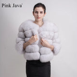 Pink Java QC1801 FREE SHIPPING real fox fur coat women winter thick fur jacket short fur coat wholesale genuine fox short sleeve