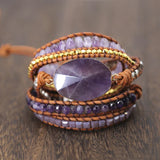 Drop shipping Natural Stones Crystal Quartz Charm  5  Strands Wrap Bracelets Handmade Boho Bracelet Women Leather Bracelet