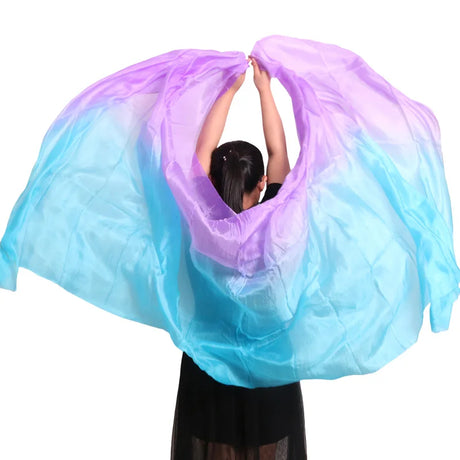 100% Silk Handmade Veils Belly Dance Performance Gradient Multi Color Silk Veil Belly Dance Accessories Kids Adults 5 Sizes