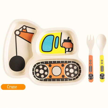 Qshare Bamboo Baby Feeding Food Infant Plate Tableware Set Kids Soup Fork Spoon Dinnerware Set Bbay Dishes Utensils For Children