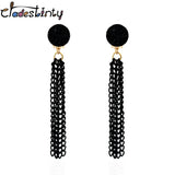 Women Metal Black Long Tassel Chain Earrings No Ear Hole Hanging Druzy Resin Clip Earing Without Piercing