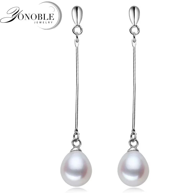 Trendy Natural Freshwater Long Pearl Earrings For Women,fashion White Bridal 925 Silver Earring Jewelry Party Gift