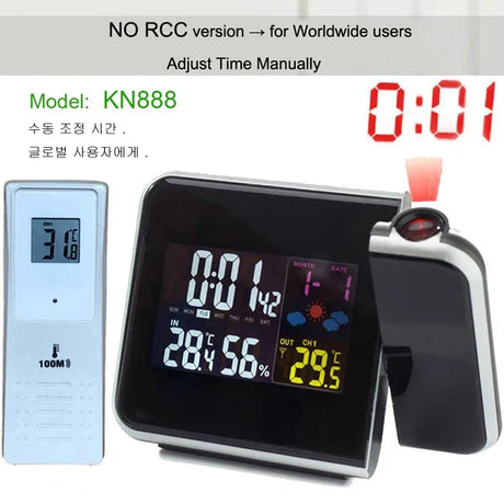 Digital Projection Alarm Clock Weather Station with Temperature Thermometer Humidity Hygrometer/Bedside Wake Up Projector Clock