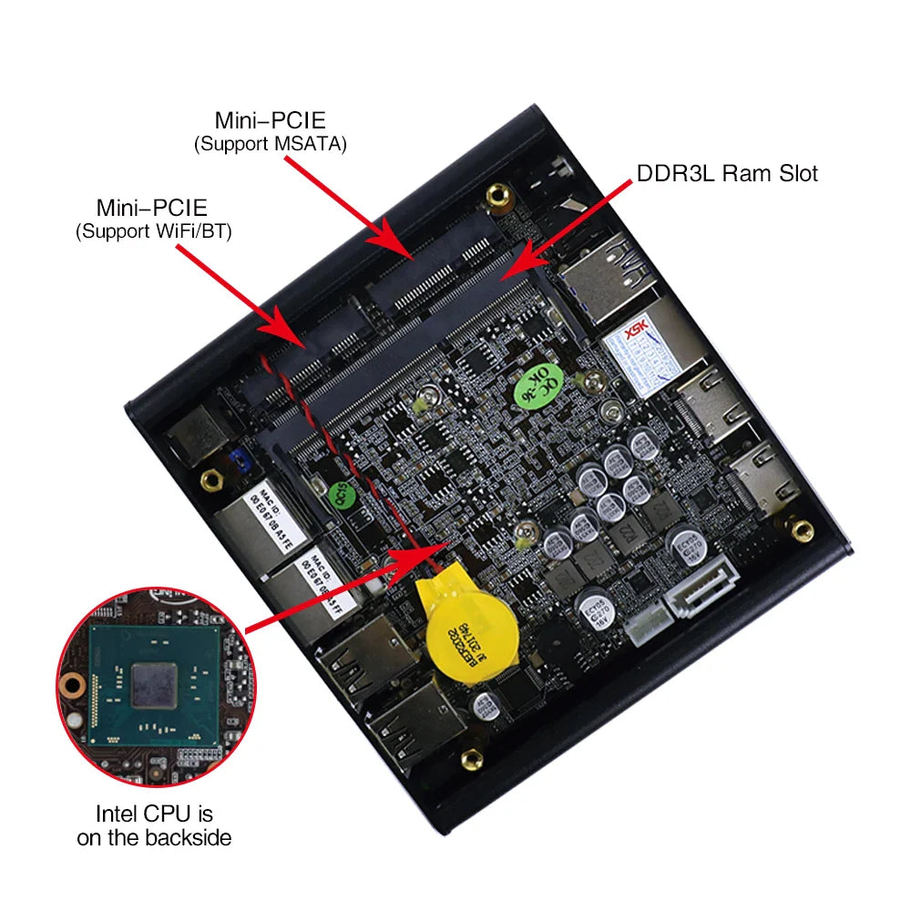 Yanling Latest Intel J3060 Fanless Mini PC Dual Gigabit Lan NUC Case Barebones Computer Linux Support 2 HD AES-NI Pfsense VPN