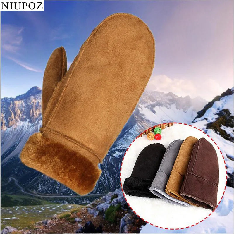 Mens Womens Faux Sheepskin Leather Gloves Heated Fur Mittens Suede Leather Winter Outdoor Thick Warm Cashmere Gloves G130