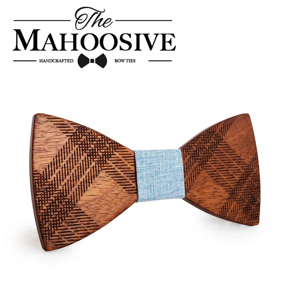 Mahoosive Wood Bow Ties for Mens Wedding Suits Wooden Bow Tie Butterfly Shape Bowknots Gravatas Slim Cravat