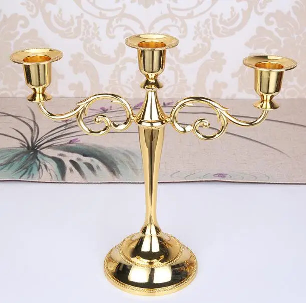 Silver Gold Black Bronze Metal Candlestick Holder Retro 3-Arm Dinner Candelabra Wedding Home Decor Candelabra