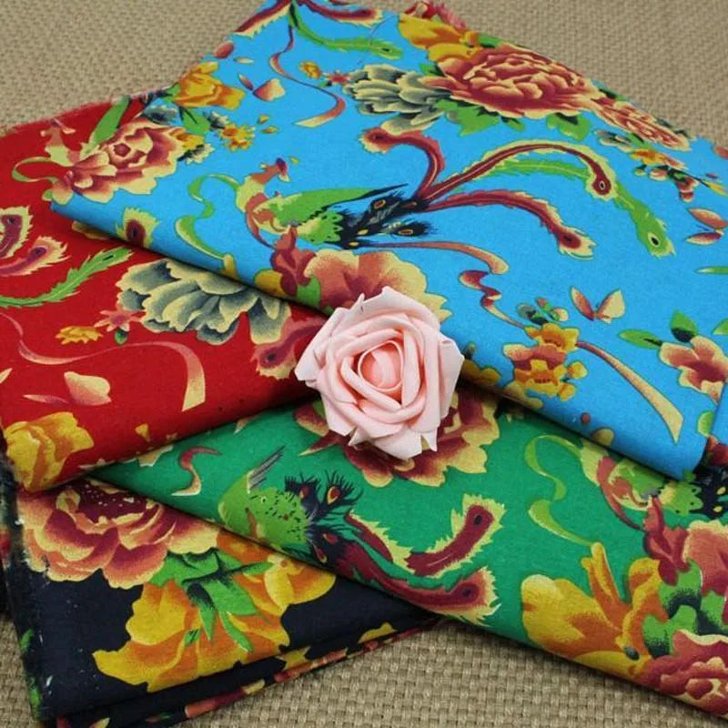 cotton/linen printed fabric chinese traditional Phoenix Peony flower for DIY apparel clothes fabric patchwork decoration textile