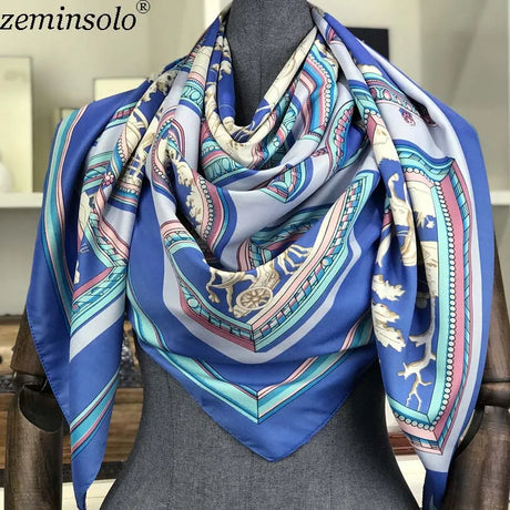 100% Twill Silk Scarf Women Print Shawl Echarpe Fourlard Femme Square Scarves For Women Hijab Bandanas Bufandas Mujer 130*130cm