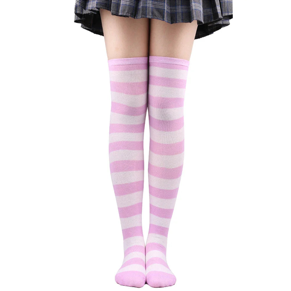 Women's Thigh High Over The Knee Socks For Girls Black White Striped Stockings Long Slouch Socken Kawaii Knit Leg Warmers Soks