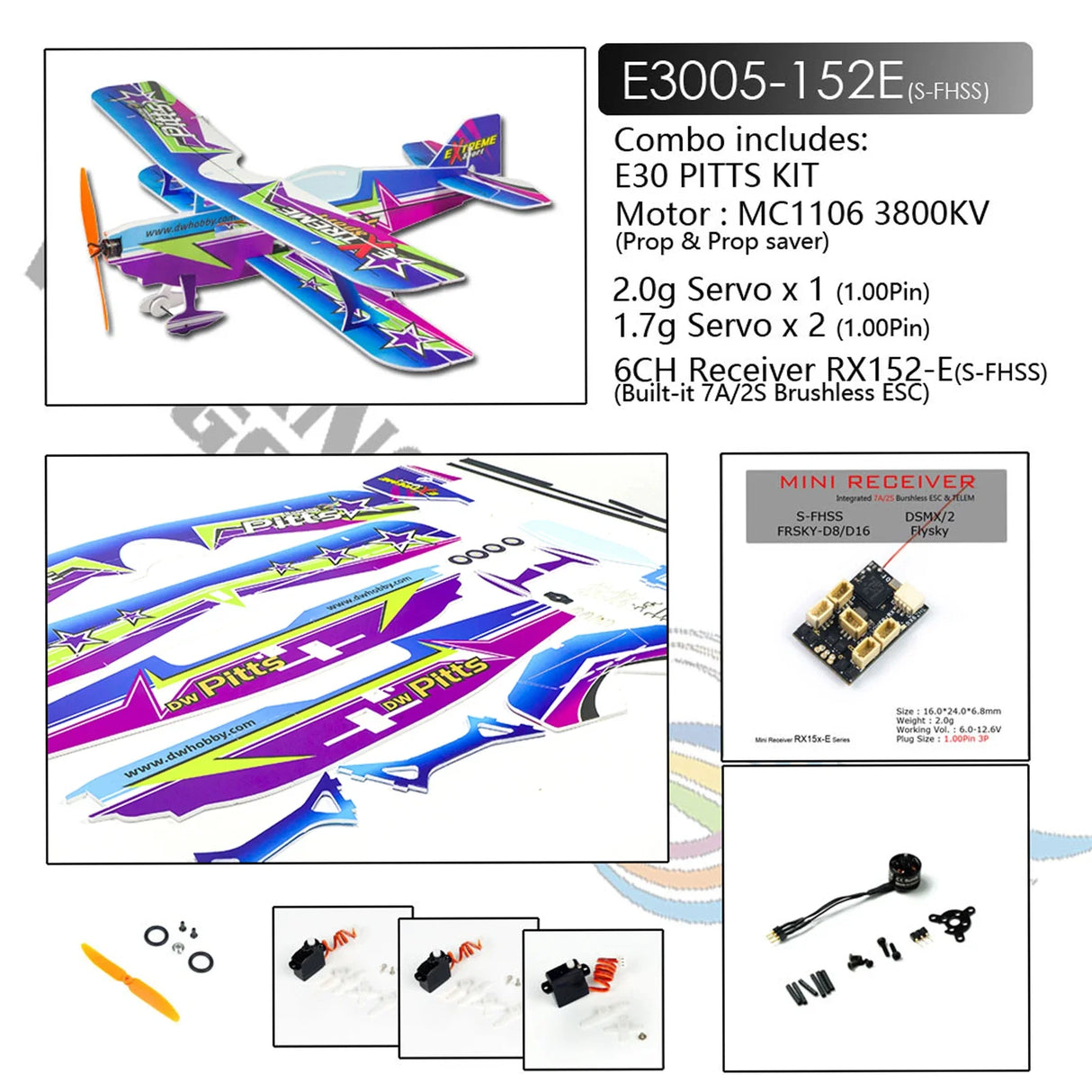 DWH E3005-154E PITTS RC Airplane Aircraft Foam Plane 450mm Wingspan Outdoor Flight Toys for Adults DIY Assembly Brushless Model