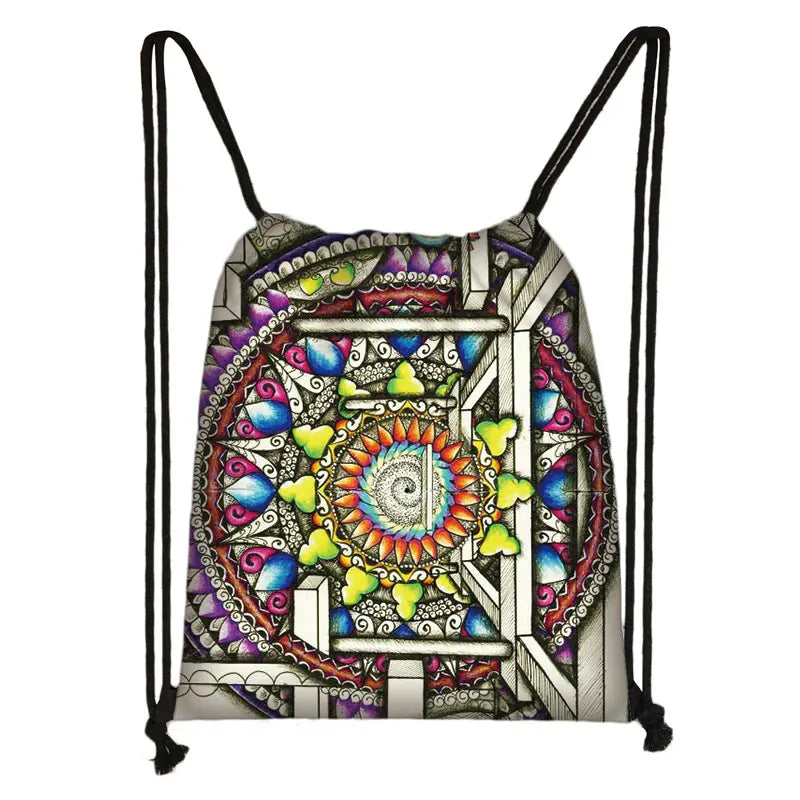 Mandala  / Hamsa Fatima Hand/ Buddha Lotus Flower backpack woman  Drawstring Bag girls Storage Bag Ladies  travel bag