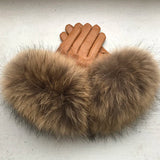 Real Sheepskin Fox Fur Gloves Women's Genuine Leather Glove Winter Warm Fashion Style Natural Fluffy Fox Fur Oversized Customize