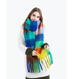 Luxury Brand Women Plaid Scarf Winter Warm Pashmina Shawls Cashmere Thick Wrap Lady Tassel Scarves Rainbow Hairy Bufanda