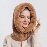 Winter 3 in1 Warm Women Knitted Ski Hat With Scarf Neck  Fleece Lined Hood Face Mask Adult Balaclava For Outdoor Sports