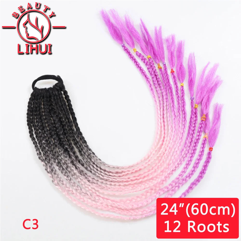 24Inch Synthetic Pontail Tail Hair Ombre Braiding Hair Jumbo Braid Same Color Crochet Hook Braids Hair Extension 2Packs