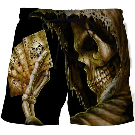 Hot Sale Skull Horror 3D Printe Beach Short Men's Shorts Anime Pants Quick-drying Street Clothing Black Short Casual short homme