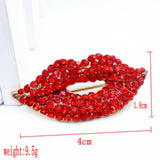 New 2024 Red Color Rhinestone Lips Brooches For Women Fashion Sexy Mouth Brooch Pin Shining Fashion Jewelry Gift