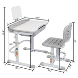 70/80 CM Kids Desk and Chair Set Height Adjustable Children Learning Table Sturdy Desktop Gray With Reading Stand for Boys Girls