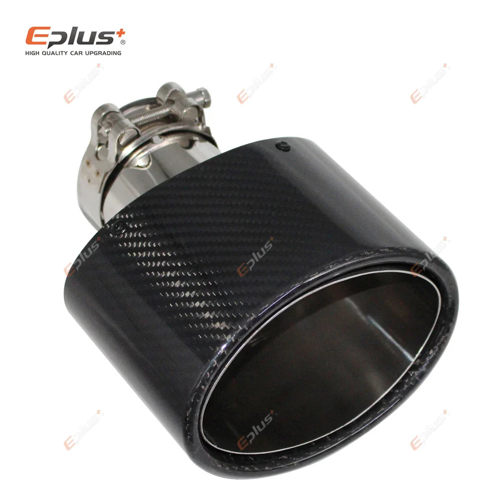 EPLUS Glossy Carbon Fiber Car Mufflers Tip Exhaust Pipe Nozzle Decoration Universal Stainless Silver Oval Width 150mm Or 105mm